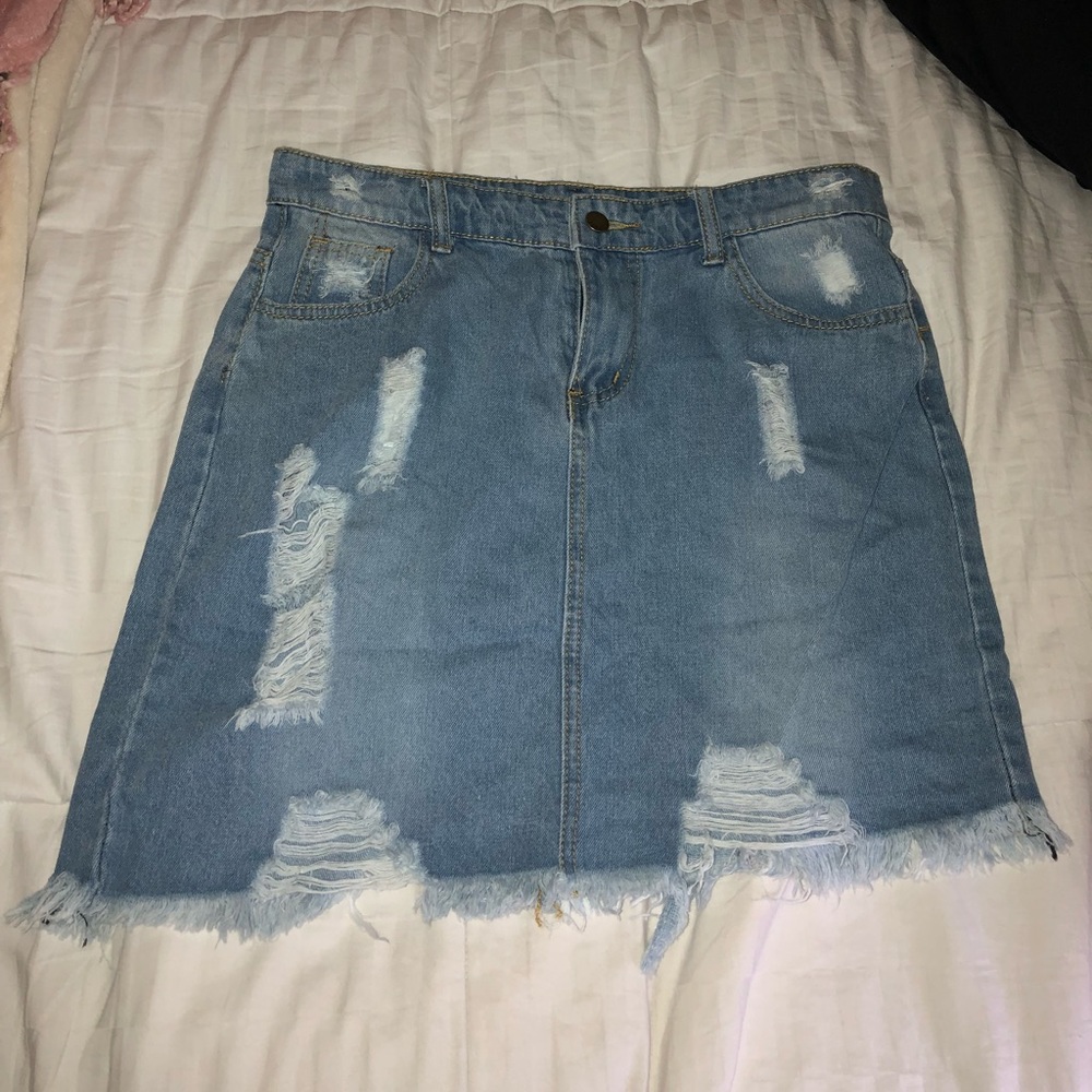 Distressed Denim Skirt